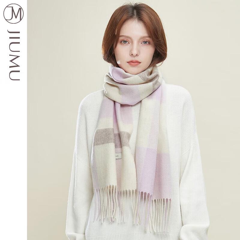 JIUMU Women's Thick Knitted Plaid Winter Scarf