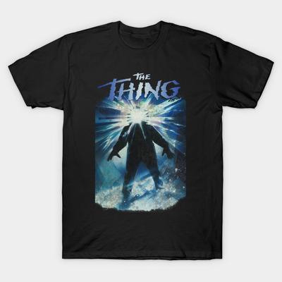 Men Black Print T-shirt The Thing (1982) Retro Style No-Cut Transfer Paper Print Cotton Tshirt - Men's Summer Cotton Graphic Tee