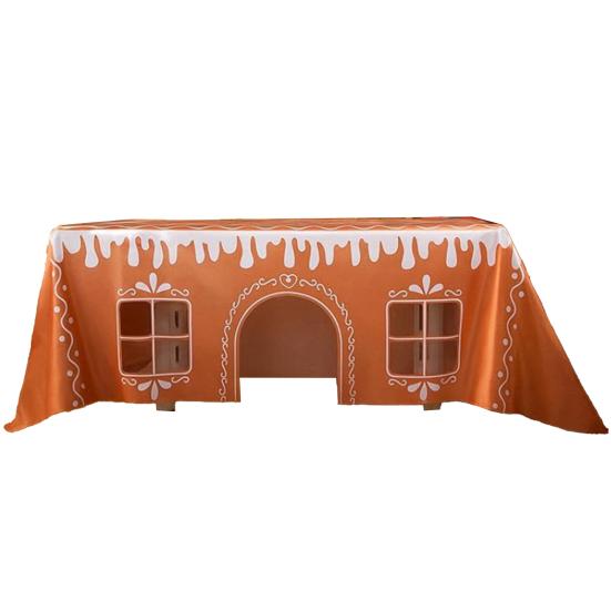 Christmas Gingerbread House Tablecloth 7.55 X 9.84 Ft Tablecloth with Cut-Out Door Windows Table Cover Playhouse for Family Gathering Party Supplies