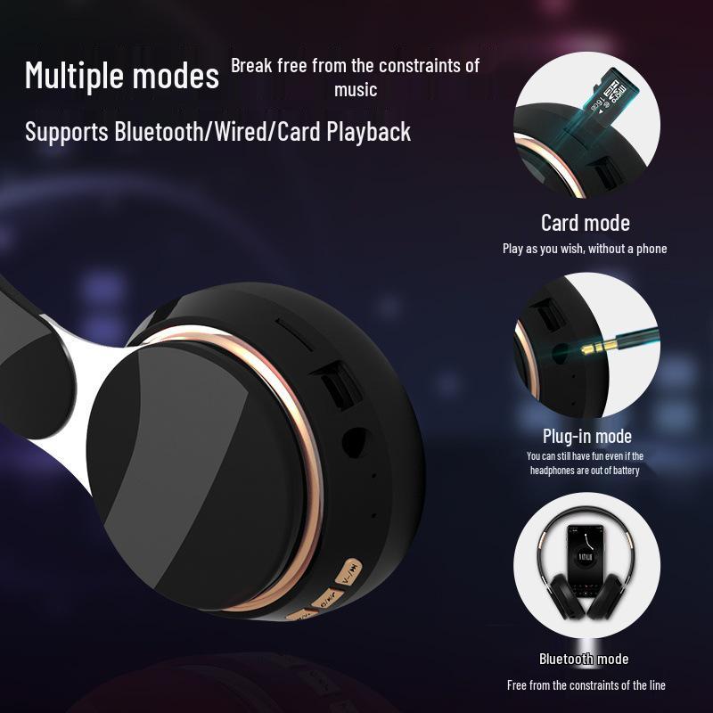 Foldable Over-Ear Bluetooth Headphones with Heavy Bass and Card Slot