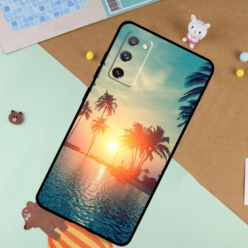 Custodia Estate Spiaggia Tramonto Palma per Samsung Galaxy S23 S22 Ultra S21 S20 FE S8 S9 S10 Note 10 Plus Note 20 Ultra Cover
