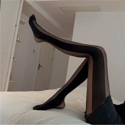 Internet Celebrity Sexy Black Side Vertical Stripe Thin Stockings Zhang Huimei Same Jk Splicing Black Silk Thin Pantyhose
