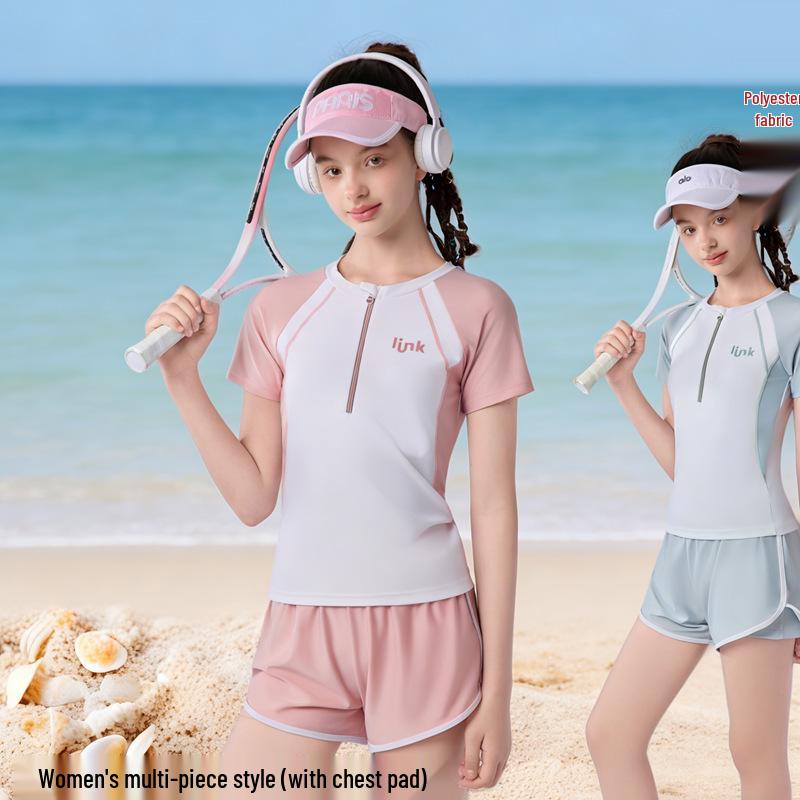 Bañador de dos piezas para adolescentes Shuizhuyuanyuan: Protección Solar, Secado Rápido, para Niños Medianos y Grandes