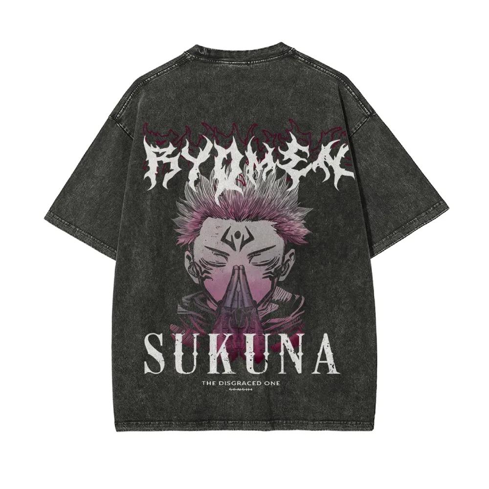 T-shirt Ryomen Sukuna Disgraced One Jujutsu Kaisen Tee Lavata Vintage Oversize Retro Anime Harajuku Streetwear Top Grafico