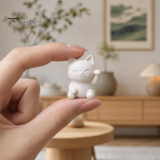 Cute Cat Statue for Home 3D Printed Luck Statue, White Maneki Figurine, Matte Mini Nightstand Fortune Ornament Desk Bedroom Decor, Holiday Birthday