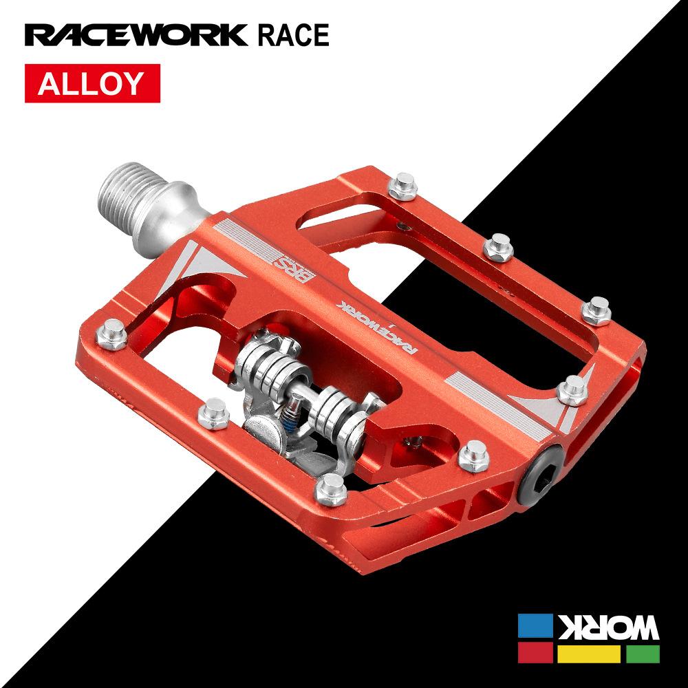 RACEWORK MTB Clipless Pedal Set Single Side Clip Compact Double Function Power Meter Pedalen Platform Mountain Bike Pedals