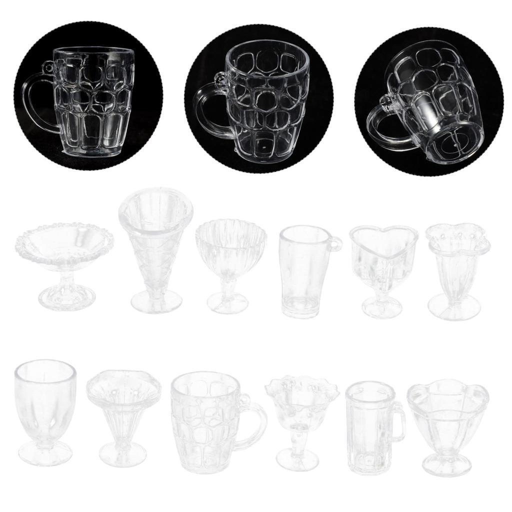 ibasenice 12-Piece Mini Kitchen Utensils, Mini Cups, Dollhouse Cups, Pretend Play