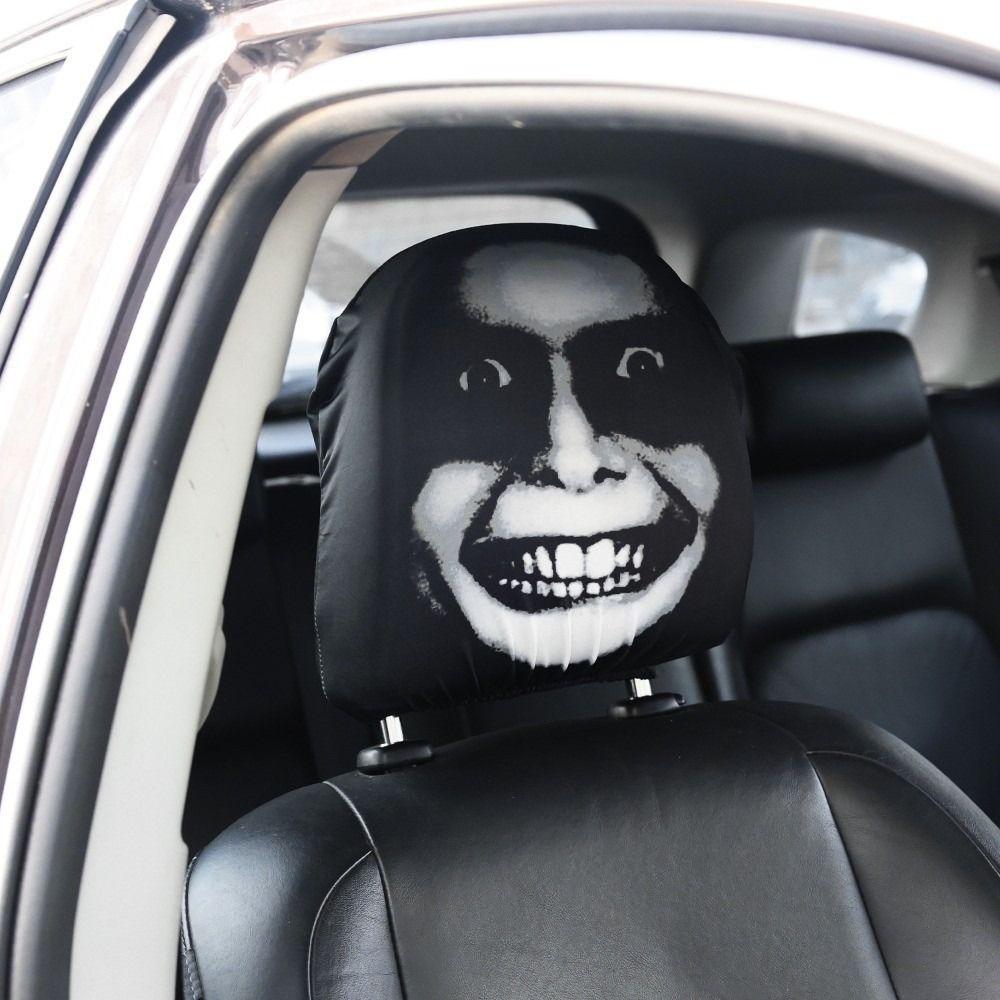 2 Stück Universal Autositzbezug Schwarz Totenkopfmuster Autositz Kopfstütze Auto Kopfstützbezug Halloween