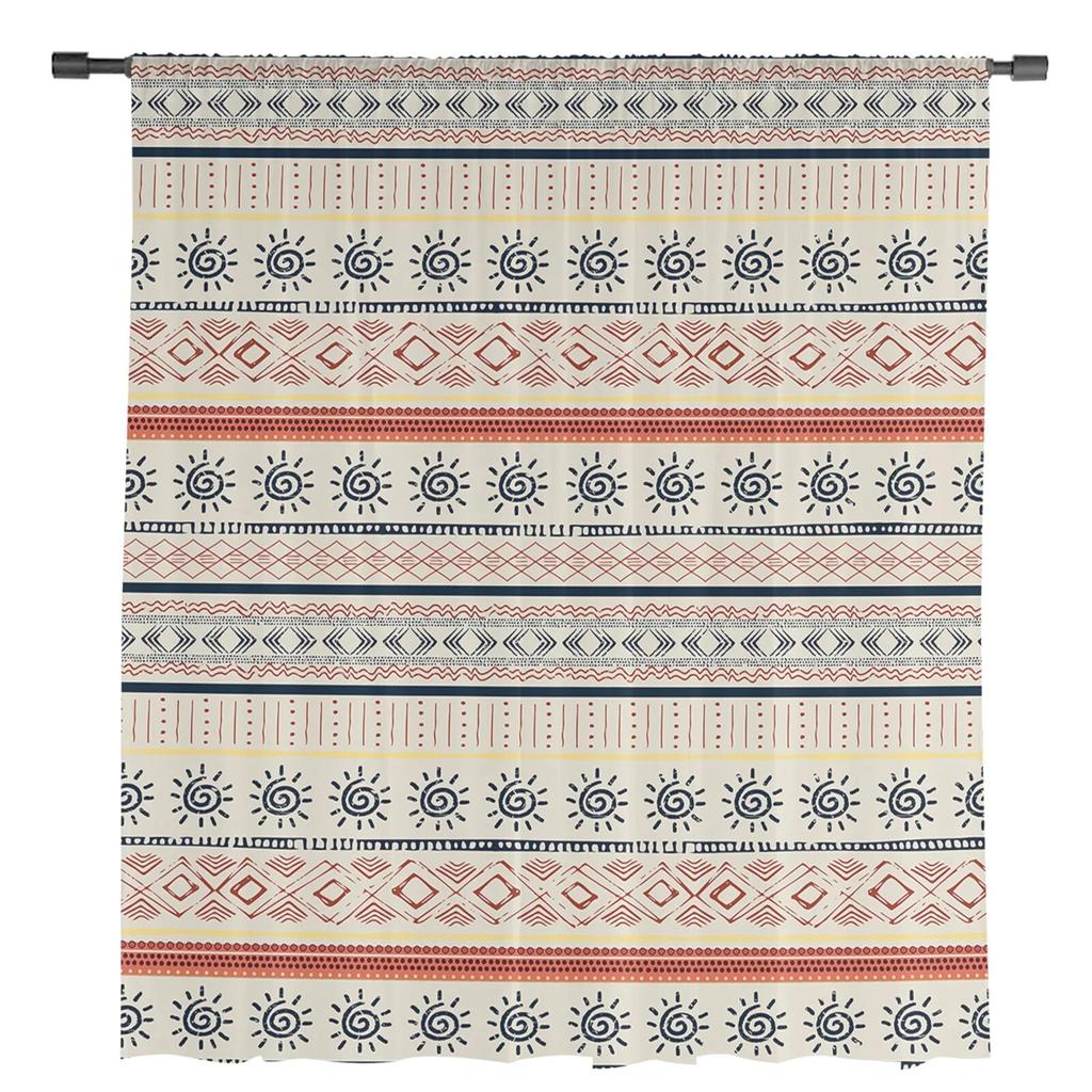 Indian Lines Hand-Painted Sheer Curtains For Living Room Bedroom Tulle Curtain For Kitchen Voile Curtain Blind Panels