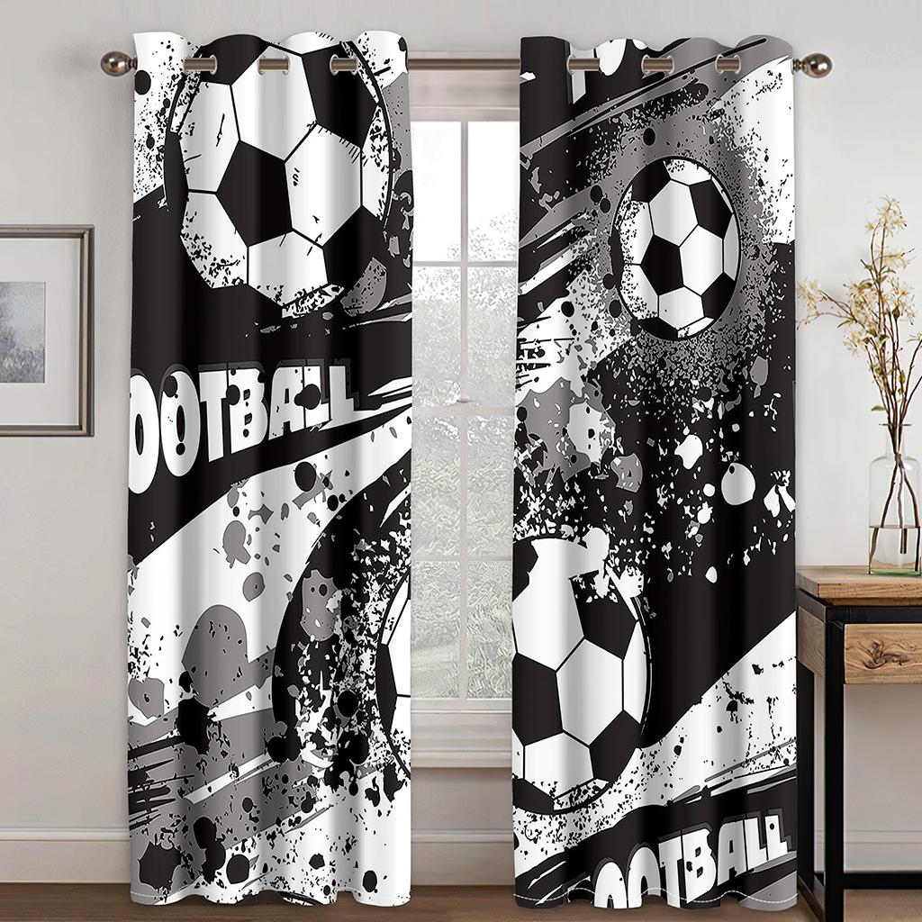 3D Football Series Pattern Window Curtains Sports Theme Thin Curtains Drapes For Living Room Bedroom Boys Kids Room Home Decor