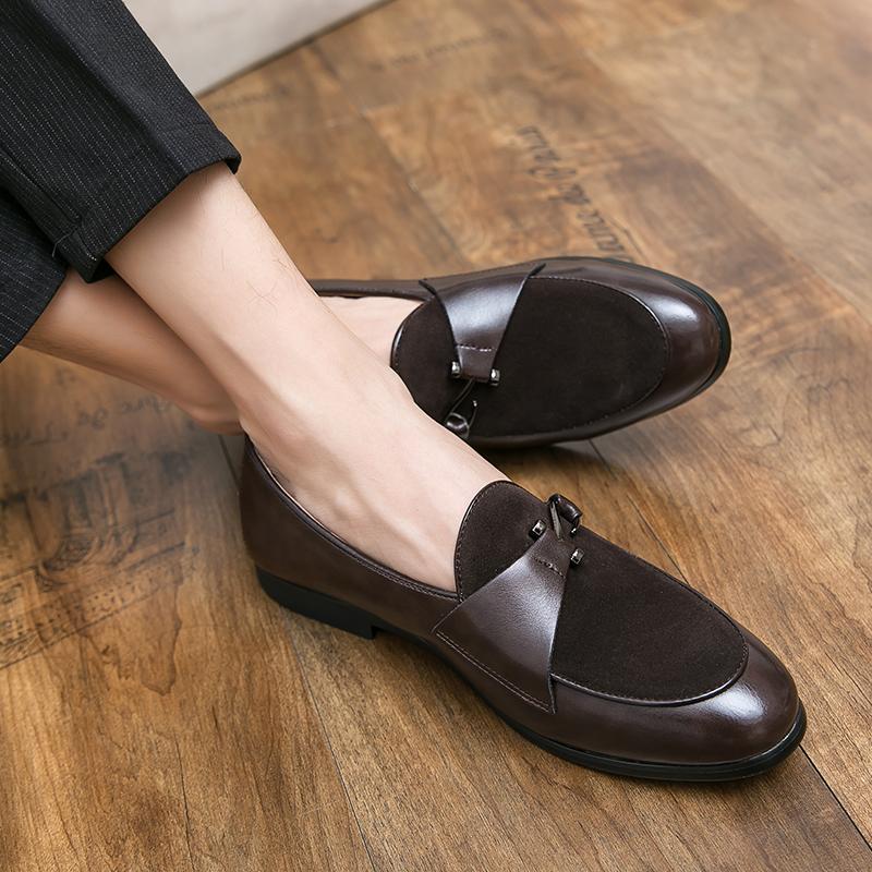 FashionBrand Mens Stylish Dress Shoes Leather Men Outdoor Loafers Gentlemen Business Pointed Toe Low Heel Slip-On Moccasin Size 38-48