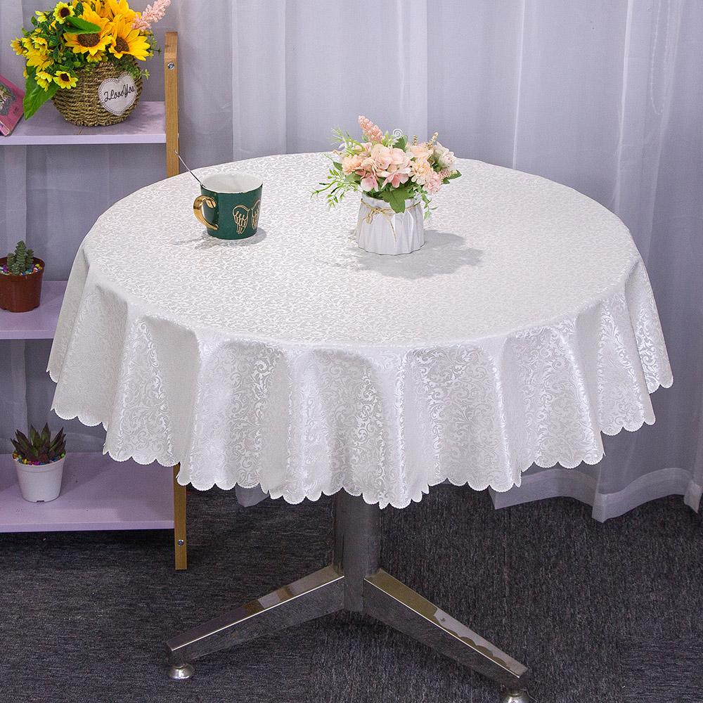 Effen Kleur Waterdicht Hittebestendig Tafelkleed Randreliëf Proces Rond Onderzetter Vintage Bloemen Restaurant Tafelkleed diameter 180cm