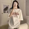 Women's Round Neck Short Sleeve Graphic Tee Loose Fit Casual T Shirt Cartoon Letter Print Midi Length Summer Blouse
