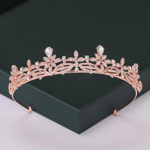 Rose Trendy Color Gold Tiaras And Crowns Pearl Crystal Princess Diadems Sale Queen Wedding Bridal Hair Accessories Headpiece