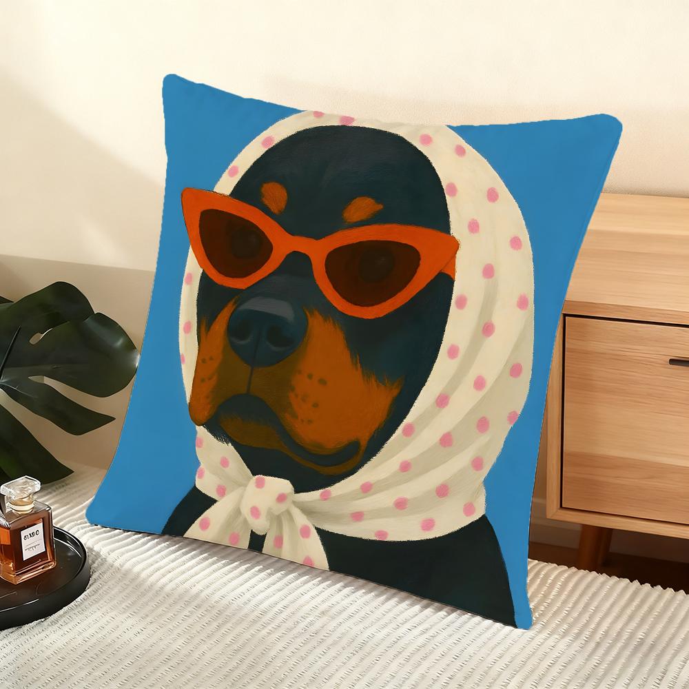 Animals Wearing Bandanas Cushion Cover Silky Short Plush Home Sofa Cushion Cover - Invisible Zipper Home Decoration