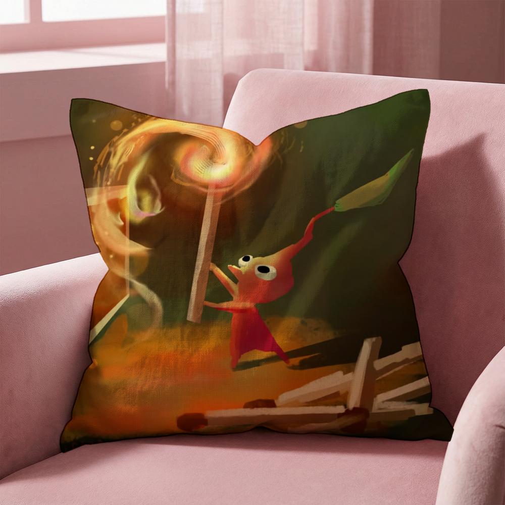 Cartoon Cute PIKMINS Cushion Cover Multi-Scene Pillow Cover for Home & Car - Reversible, Soft & Durable for Daily Use