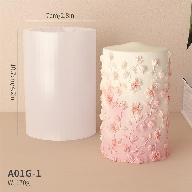 3D Embossed Pattern Cylindrical Scented Candle Mold Handmade Diy Plaster Diffuser Stone Jewelry Set