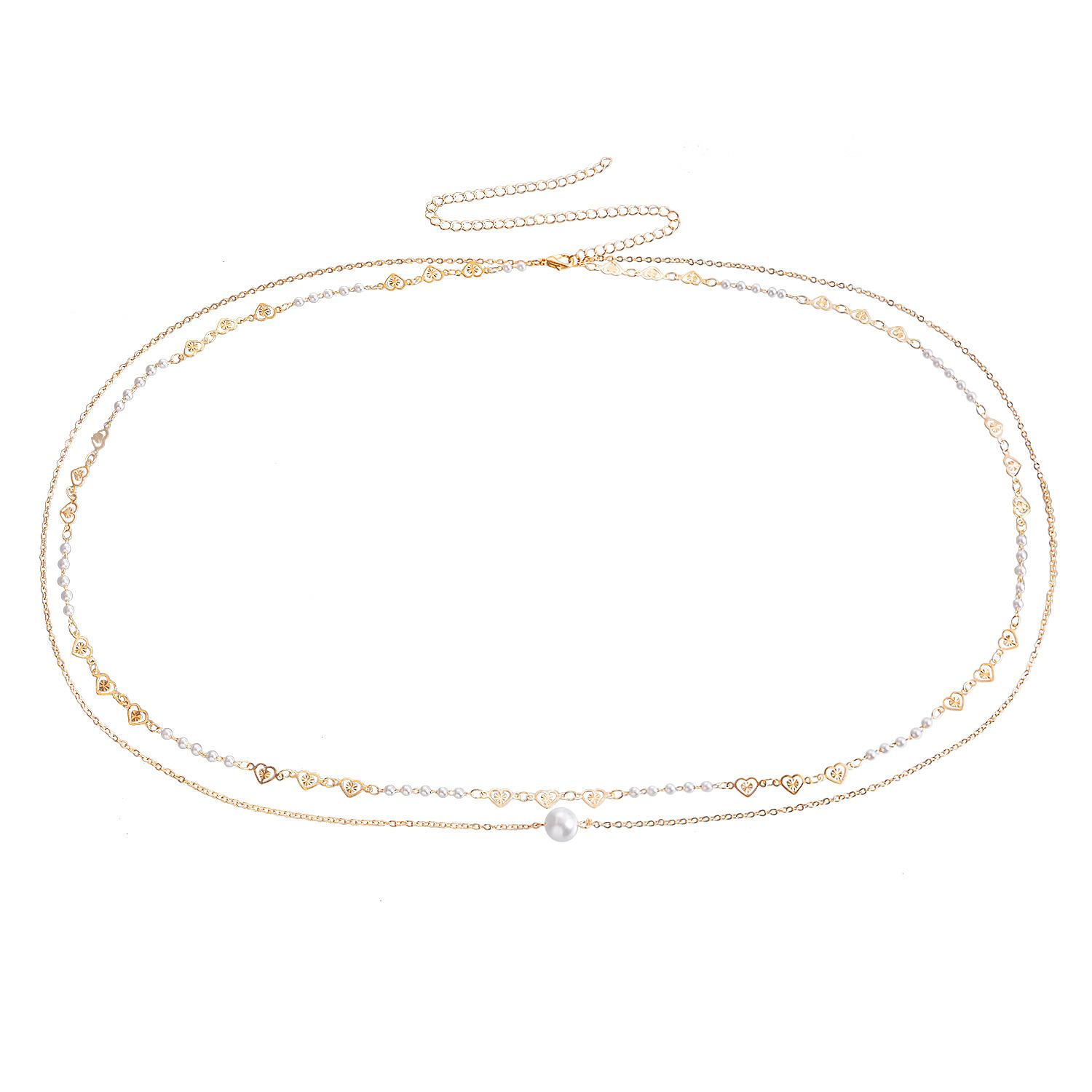 Sexy double metal body chain INS temperament thin chain imitation pearl Spice Girl handmade waist chain золотой