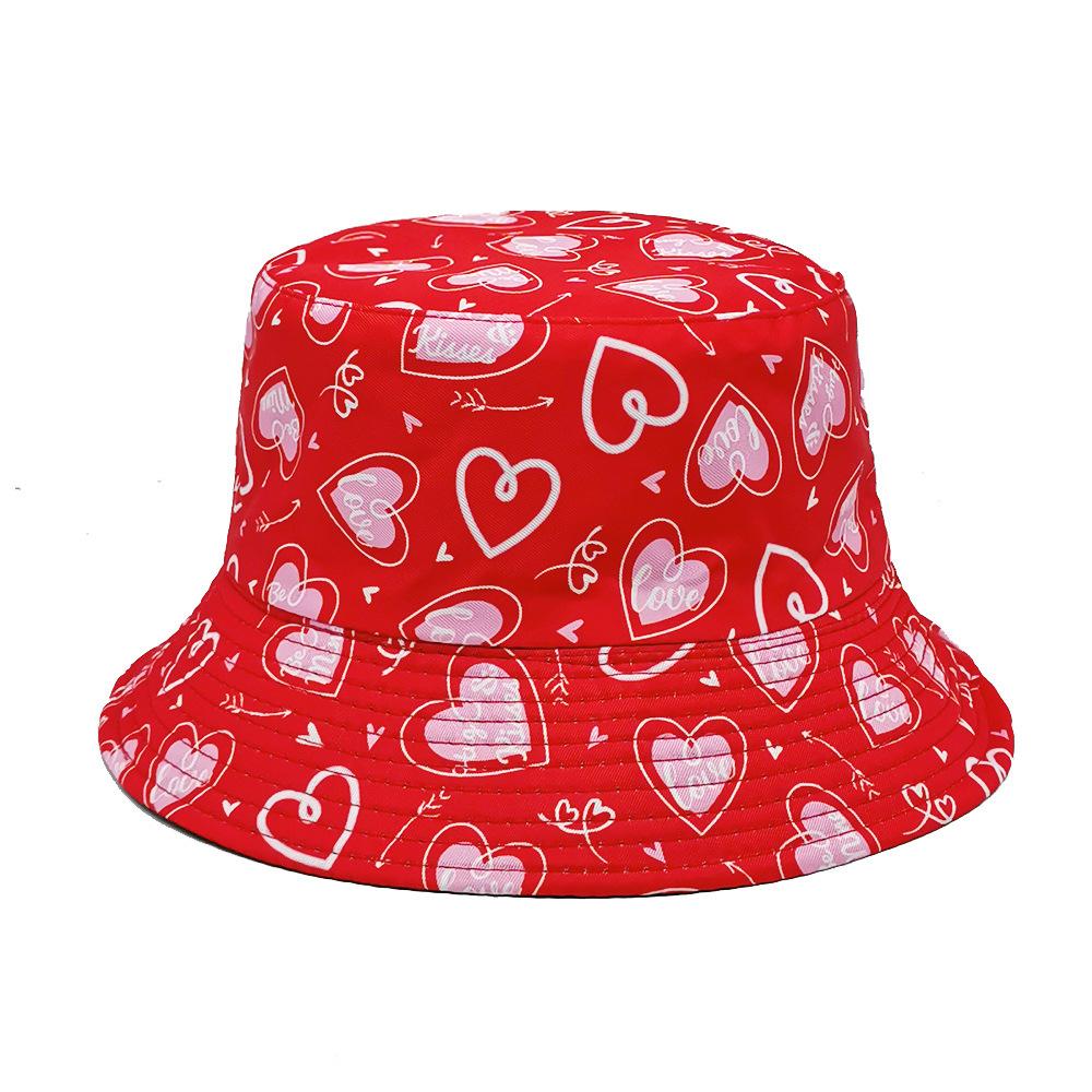 Heart Pattern Reversible Bucket Hat Women Men Summer Sunscreen Fisherman Hat Unisex Panama Fashion Decorate Valentine's Day Love