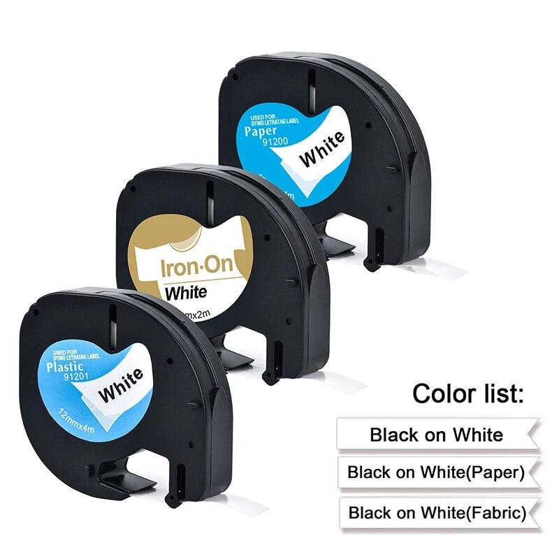 3stk 91201 91331 12267 etiketttape plast og papir kompatibel for LT-100H dymo etikettskriver 12mm dymo letratag 18769 91200