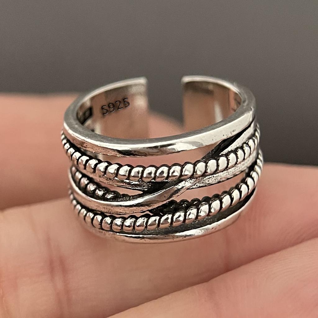 925 Silver Rings for Women Couple Minimalist Handmade Simple Retro Heart Ring Party Jewelry Gift Prevent Allergy