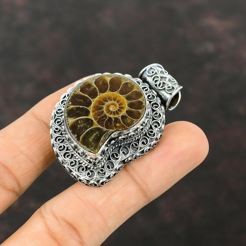Ammonite Fossil Pendant Gemstone Pendant 925 Sterling Silver Pendant Ammonite Fossil Jewelry Vintage Pendant Handmade Pendant Gift For Women