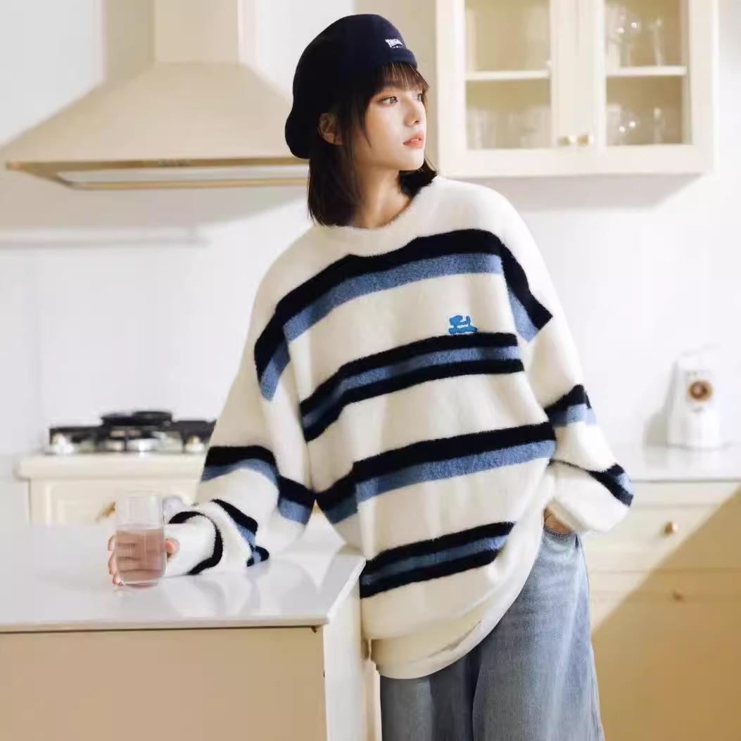 

HTWA Puppy Color Block Striped Faux Sweater for Men and Women - Autumn/Winter Unisex Knitted Base Coat XL