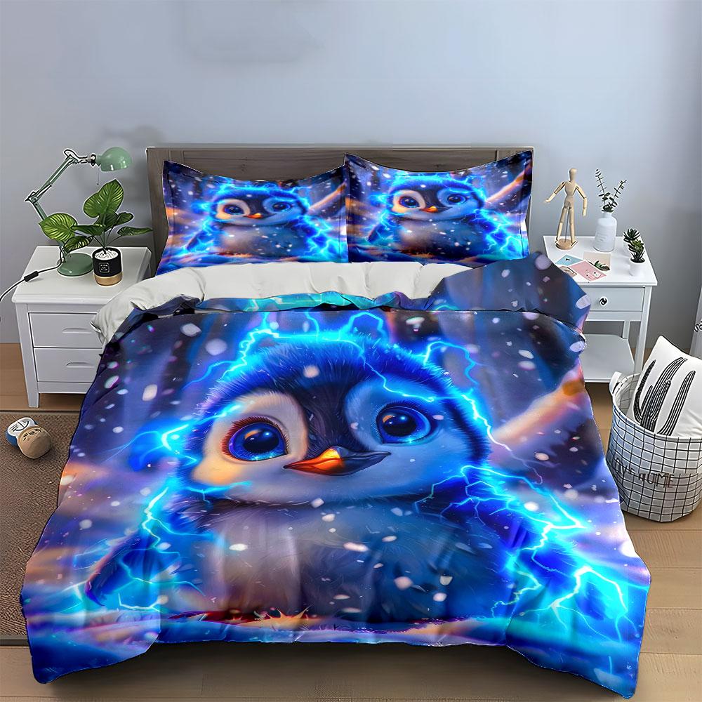 Electric Penguin Art Set Decor Soft Comfortable Duvet Cover Bedding Set Included 1*Duvet Cover & 2*Pillowcases, Gift