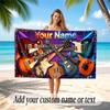 Music Guitar Theme Beach Towel Personalized Custom Name & Text Soft Quick Dry Beach Towel for Swimming Travel