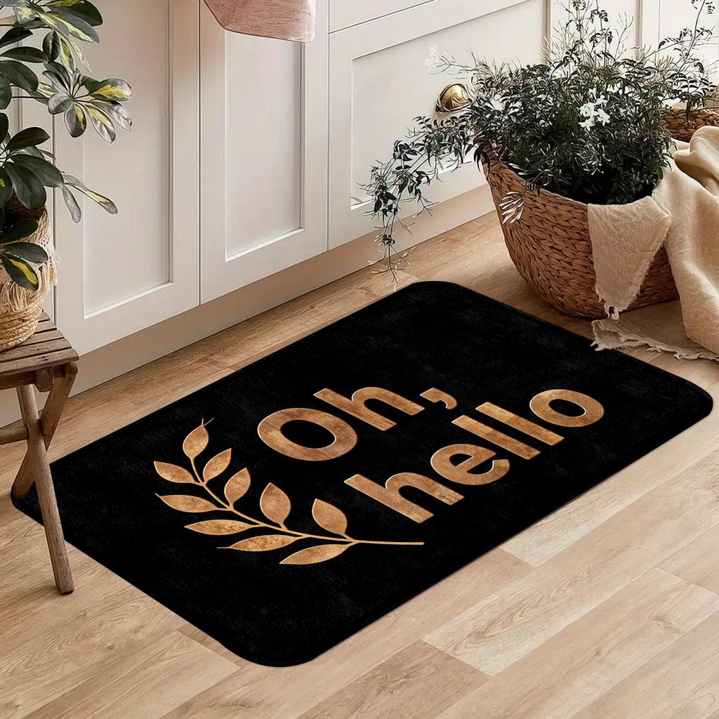Flannel Black and White Cat Welcome Floor Mat, Non-slip Absorbent Foot Mat At The Entrance, Household Entrance Carpet