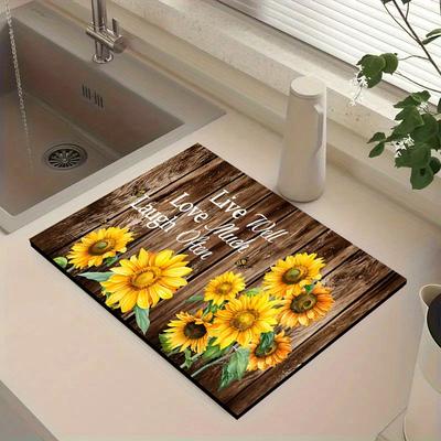 1Pcs Rubber Drying Mat With Sunflower Pattern For Coffee Shop Restaurant Kitchen Carpet Tableware Durable Diatom Mud Table Mat Pet Mat Coffeeware