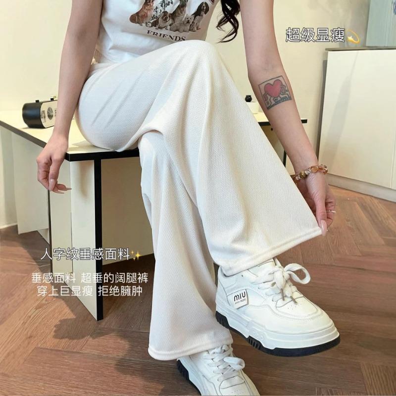 Herringbone Lace Ribbon Wide Leg Pants Summer Thin Breathable Loose Casual Pants Versatile High Waist Skinny Floor Pants