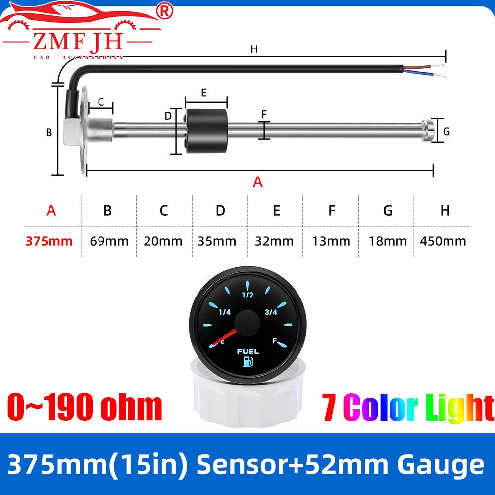 ZMFJH 0-190ohm Fuel Level Sensor 100~550MM 7 Color Backlight 52MM Fuel Level Gauge for Marine Boat Car Camper Oil Tank Meter