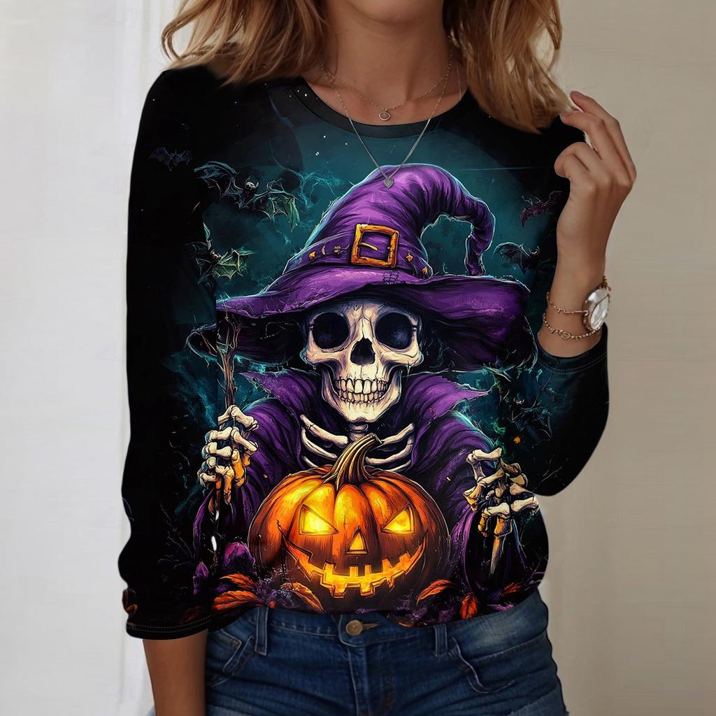Women's Halloween Printed Round-neck Loose Long-sleeved Top