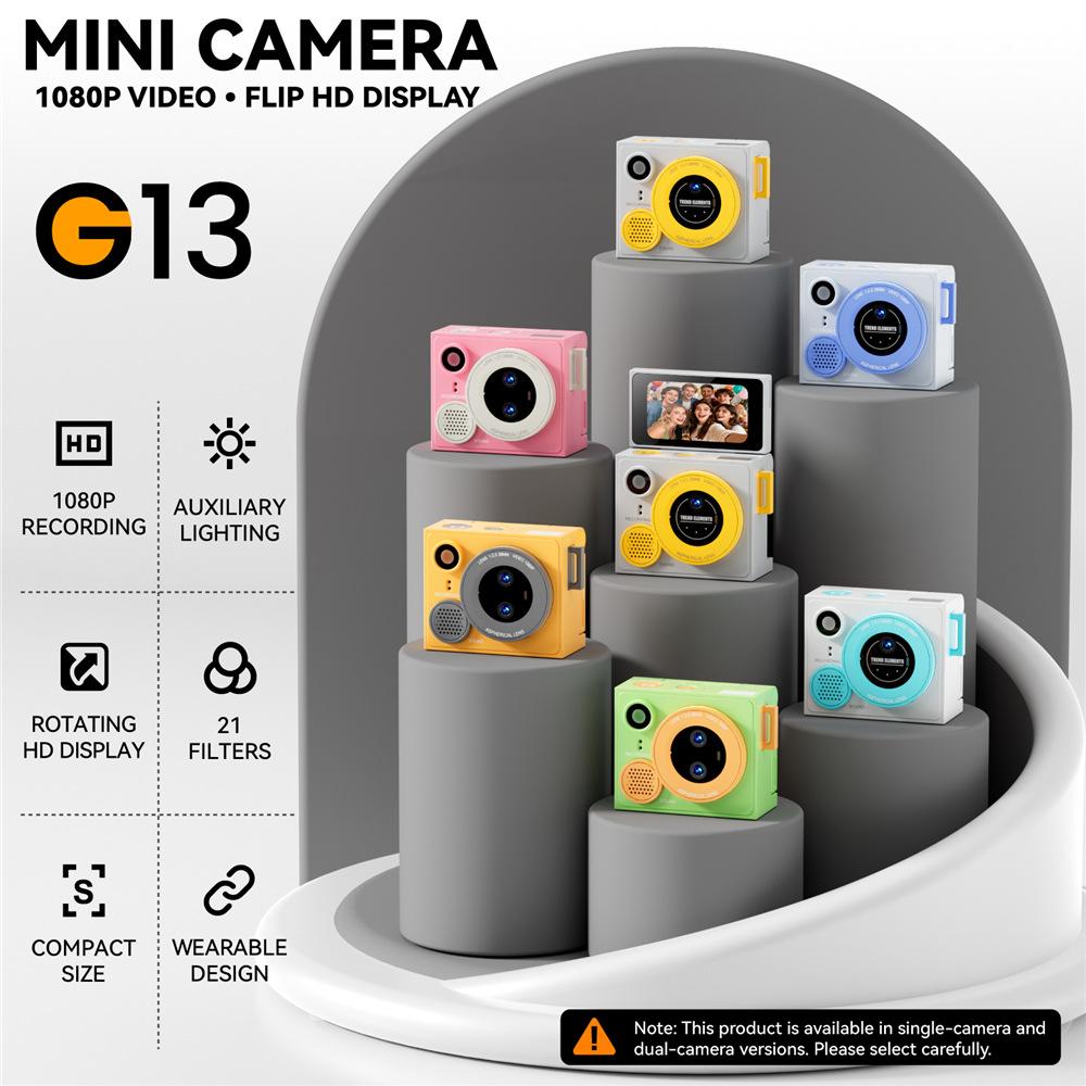 G13 HD Thumb Camera, Dual Lens, Flip Screen, Photo and Video Recording, Retro Selfie Camera, Student Camera, Include 32GB Memory Card+card Reader