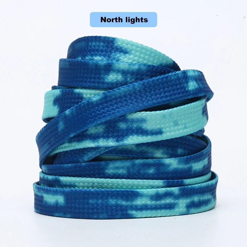 Colorful Tie-dye Flat Shoelaces Fashion AF1/AJ Sports Shoelace Stars Moon Shoelaces for Sneakers Casual Canvas Shoes 0.8CM Width