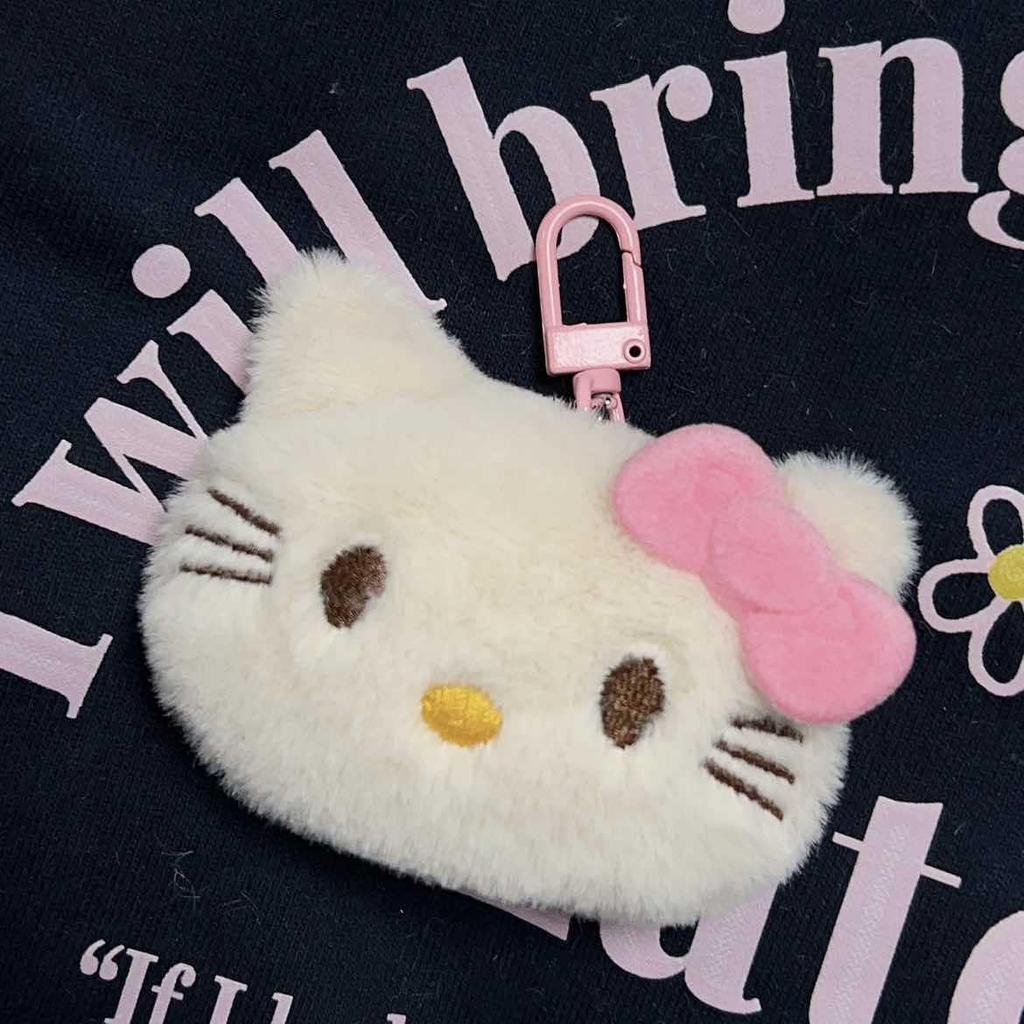 Black Pink Bow Kitty Plush Keychain Accessory