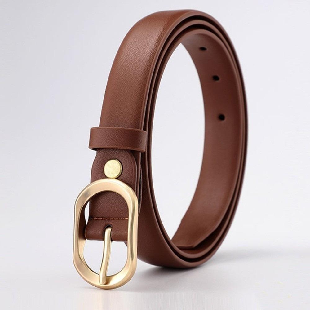 

Aristocratic Ladies Belt Vintage Gold Buckle Black Brown Thin Waist Belt Soft PU Leather Belts коричневий