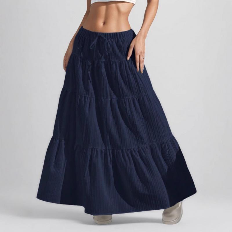 

2025 Women s Elegant Lace-up White Long Skirt with Large Hem - European and American Style S