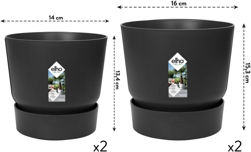 ELHO Lot de 2 pots de fleurs rond Greenville - Ø14xH13,4 cm et Ø16xH15,3 cm - 7 L - Noir