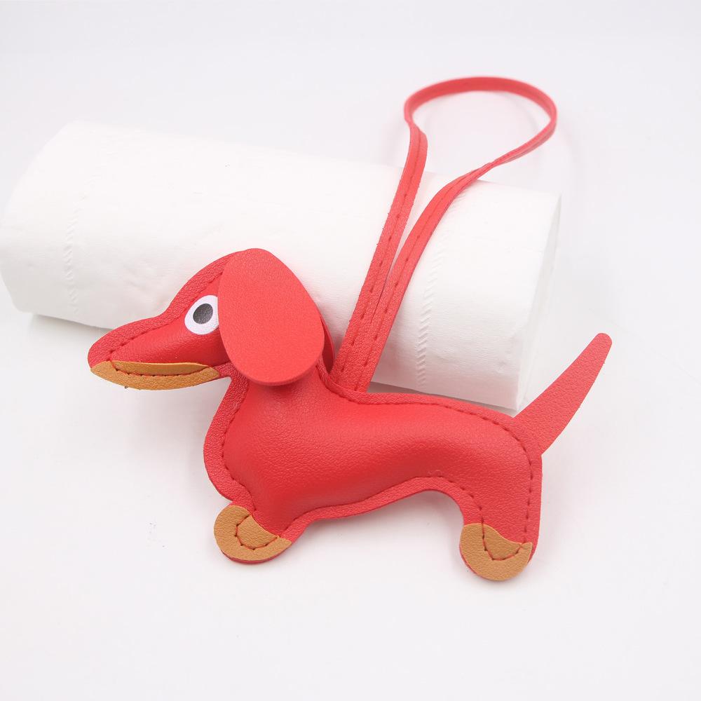 +Cartoon Leather Sausage Dog Hand Rope Bag Pendant Phone Case Accessories Pendant Car Dog Keychain