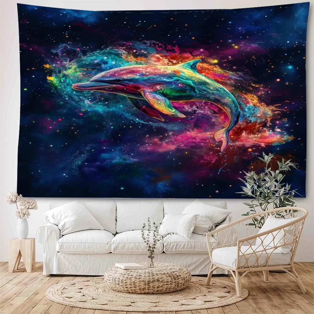 Dreamy Whale Starry Sky Colorful Whale Dolphin Decorative Tapestry Bohemian Hippie Wall Decorative Tapestry