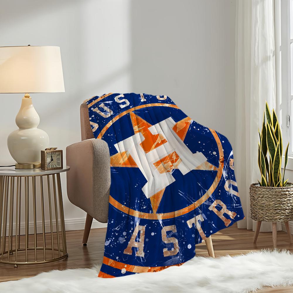 Sport Team Baseball Blanket Plush Nap Sofa Rug A-Astros-ES for Living Room Warm Office Bedroom Birthday Home Travel Kid Gifts