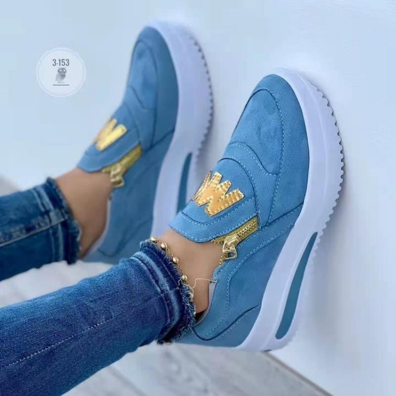 Large Size Sports Shoes, Sponge Cake, Flat Bottom, Side Zipper Color, Casual Sports Women's Shoes