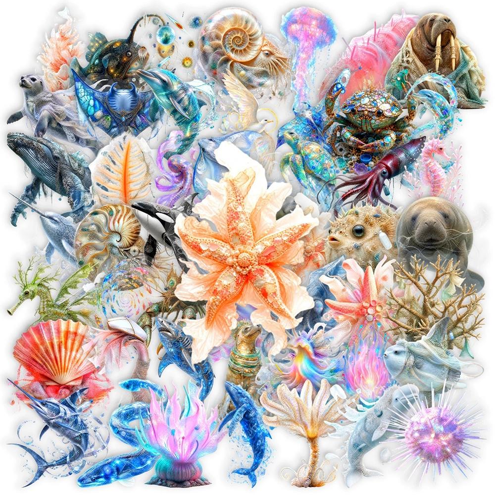 10/30/50pcs Transparent Crystal Marine Animals Stickers Cute Fish Shell Decals DIY Diary Stationery Aesthetic Graffiti Sticker
