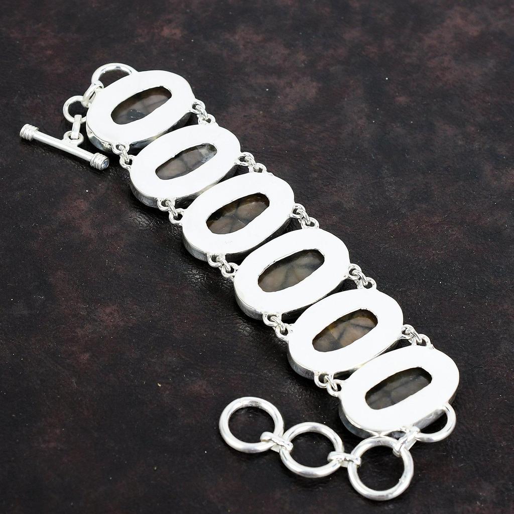 Chiastolite Bracelet Real Gemstone Bracelet Elegant Jewelry 925 Sterling Silver Bracelet Handmade Adjustable Chain Bracelet Gifts for Mother
