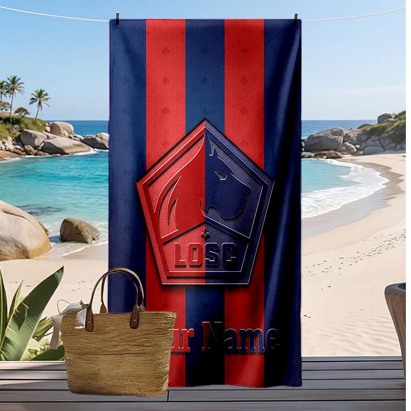 LOSC Lille Personalized Printed Beach Towel Soccer Logo Support Custom Name Text Absorbent Towel For Sport Travel Special Gift