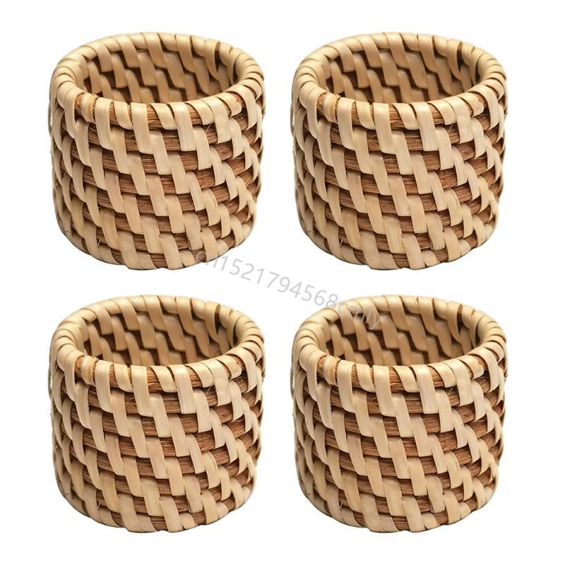Handmade Braided Rattan Napkin Buckles Napkin Rings Natural for Dining Table 6XDE