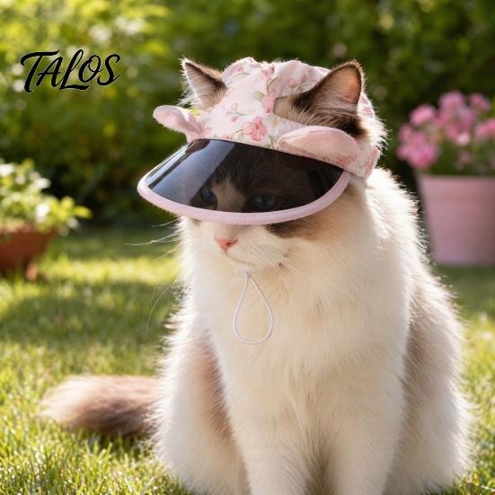 Talos Pet Sun Visor Hat, Summer Floral Cat Cap with Ear Holes, Adjustable Wide Sunshade Brim Hat Cute Rabbit Ears for Cats Dogs Outdoor Protection