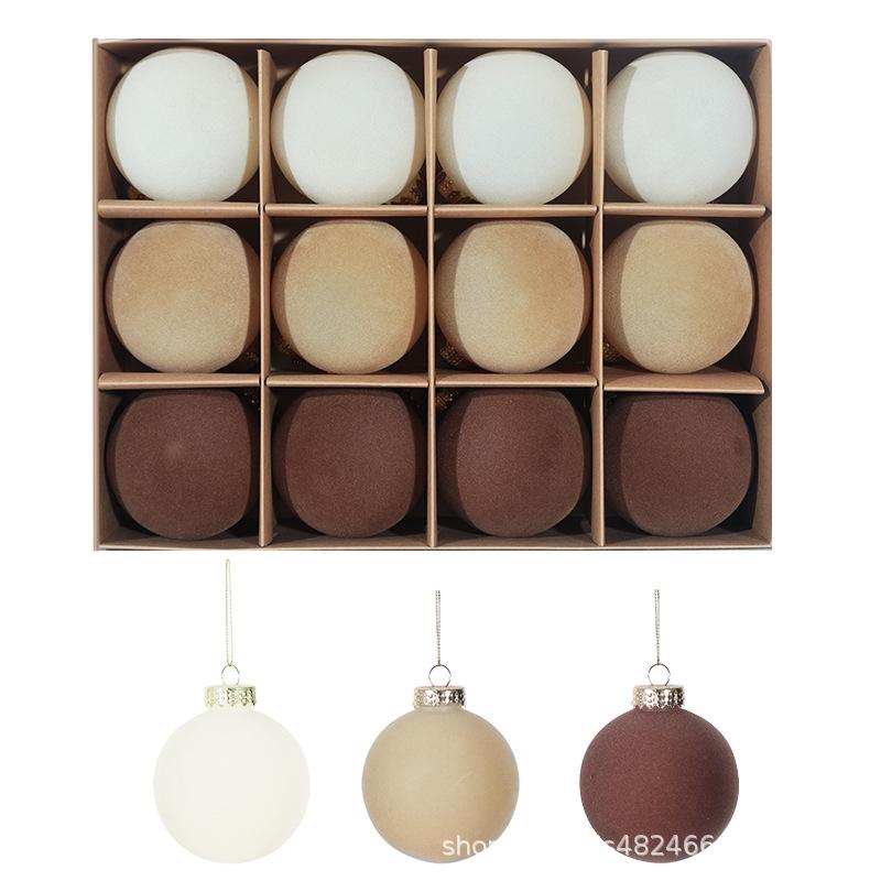 Velvet Christmas Flocked Ball Ornaments, 8cm, Set of 12 – Tree Decorations